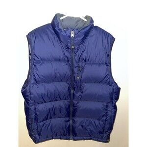 LL Bean Goose Down Puffer Vest Mens Large Reversible Blue Pockets Zip Quilted